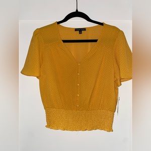 moa moa Button up Yellow with White dots Short Sleeve Blouse